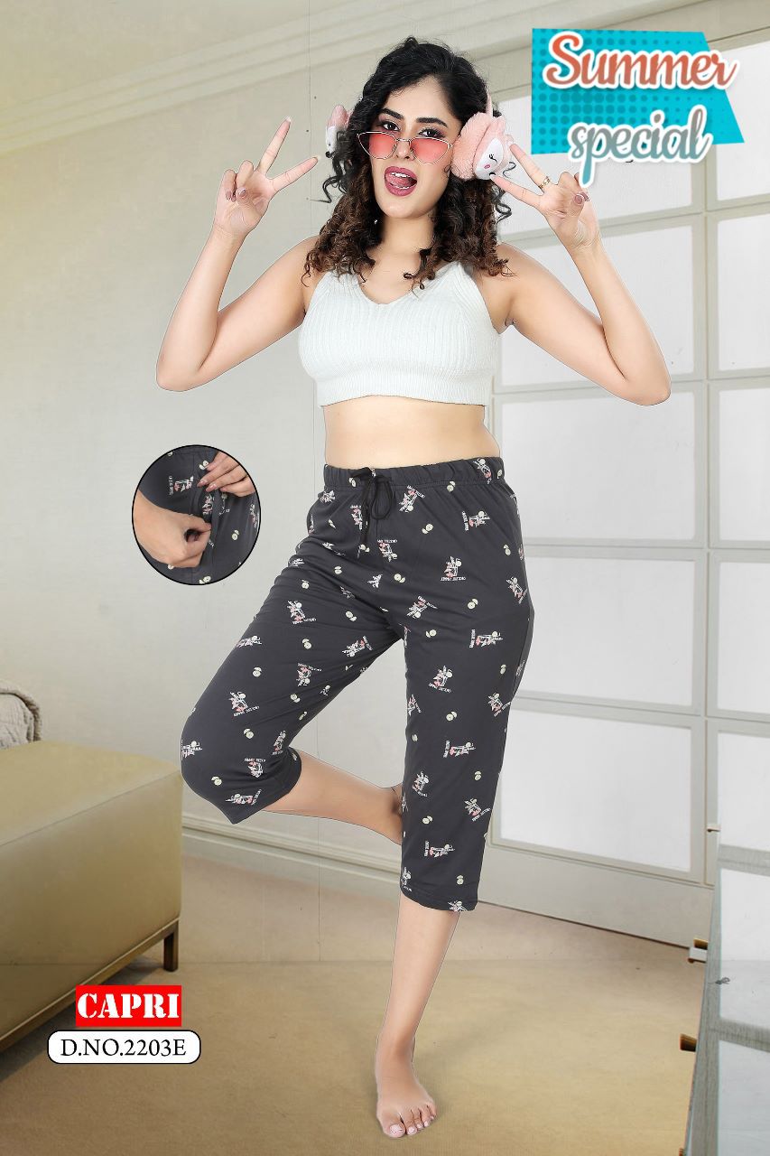 Summer Special Capri 2203 Night Wear Wholesale Pant Catalog
